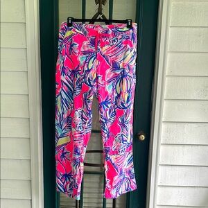 Lilly Pulitzer Galley Linen Pants in Tiki Pink Cabana Crazed / Wide Leg size 12